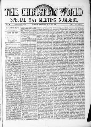 cover page of Christian World published on May 13, 1879